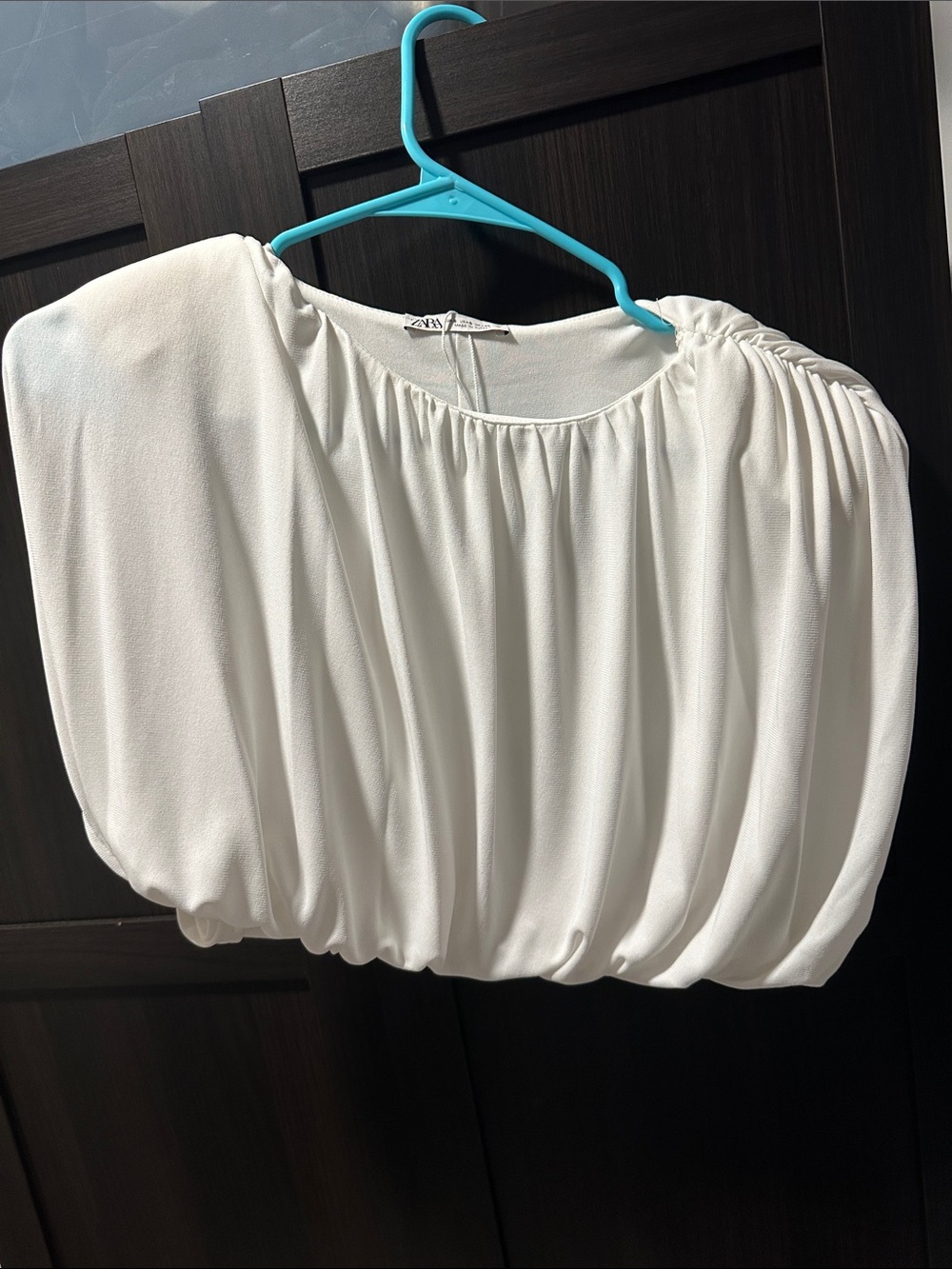 Zara White Ruched Draped Blouse